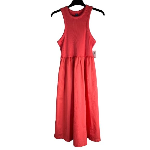 Old Navy Fit & Flare Coral Ribbed Tank Midi Dress Womens Sleeveless Large - Picture 10 of 13